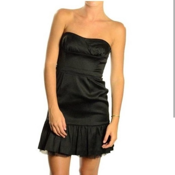 BCBGMAXAZRIA Strapless Satin Corset Cocktail Mini Dress Toile Ruffle Bottom 4 - Picture 1 of 13
